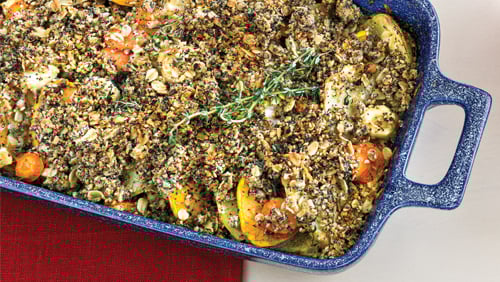 Cheesy Root Vegetable Everything Crumble