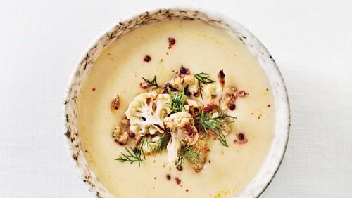 Creamy Cauliflower Soup with Tahini & Crispy Cauliflower Topping