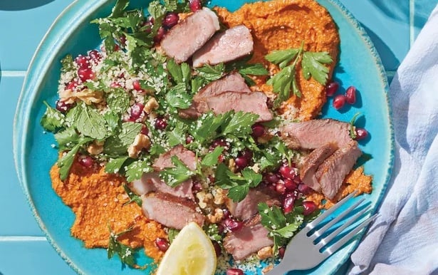 Mediterranean Grilled Lamb Salad with Muhammara