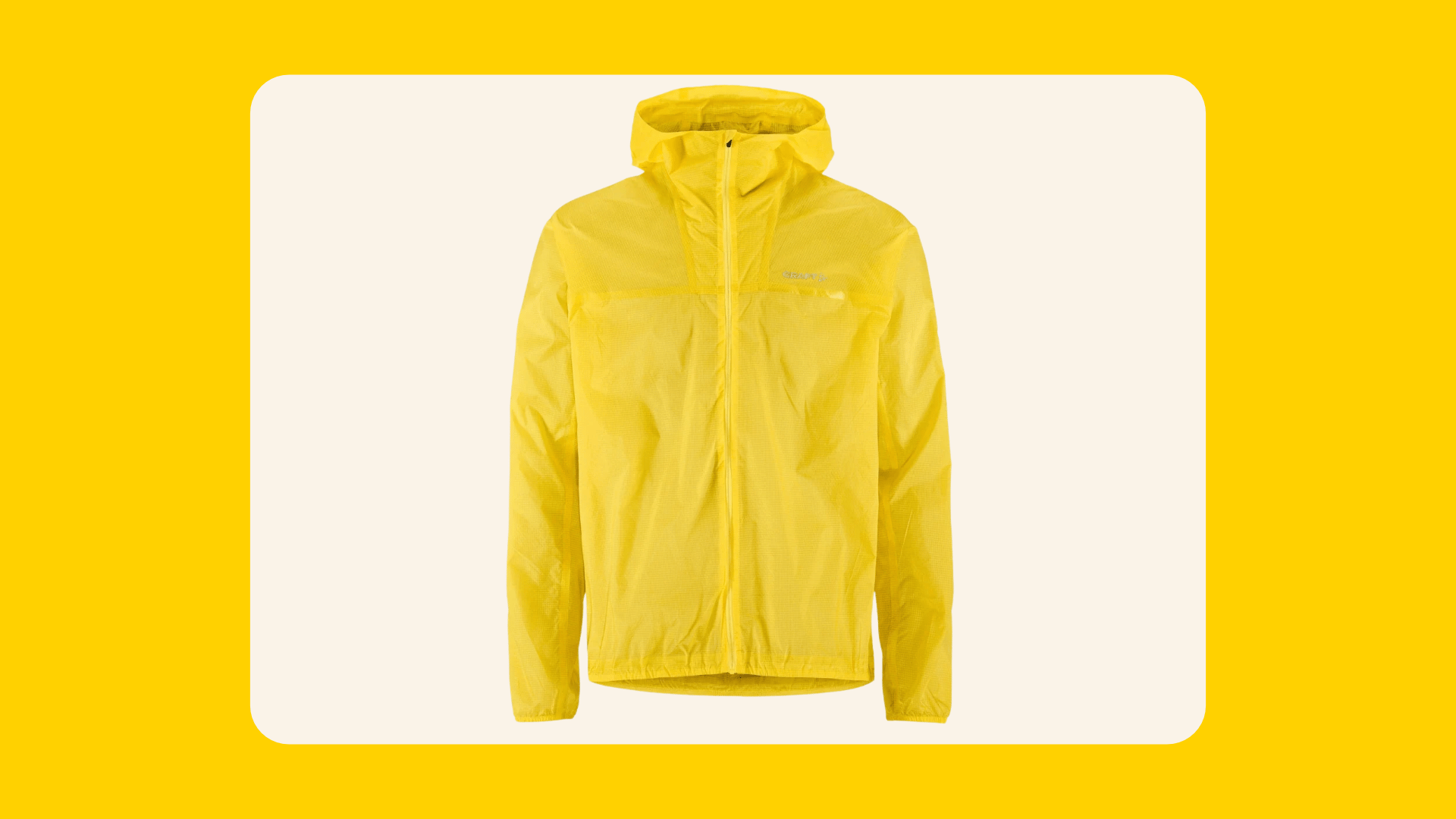 Bright yellow hooded Craft wind jacket with a front zipper
