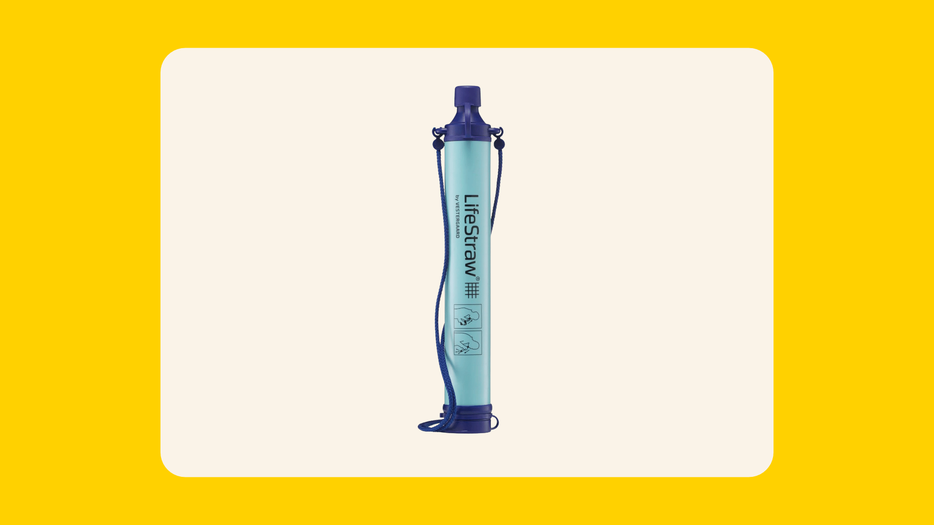 Teal and navy LifeStraw personal water filter straw with a carry cord