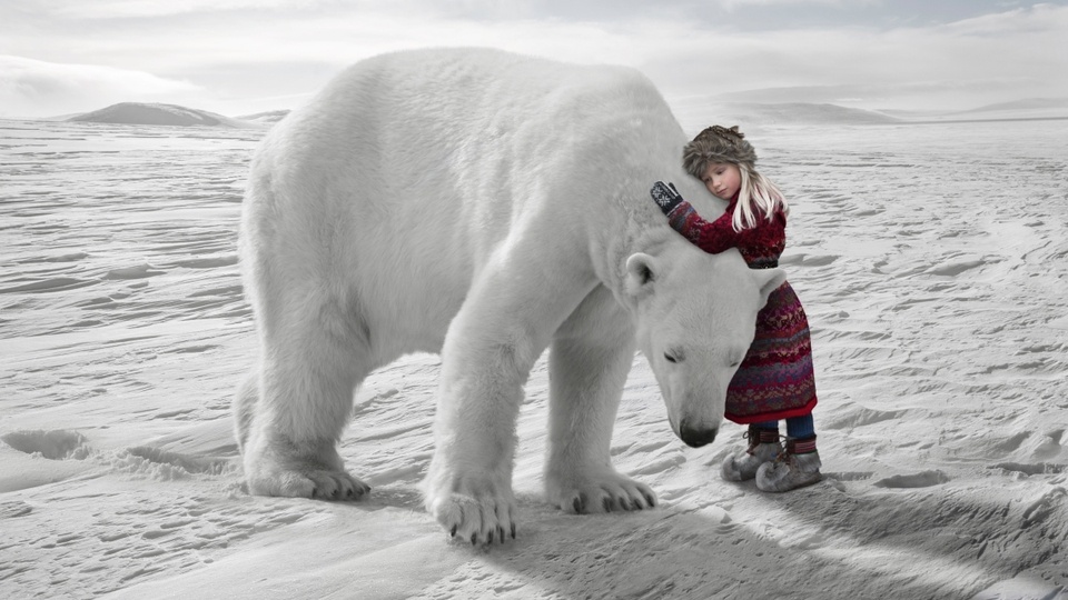 girl-petting-polar-bear