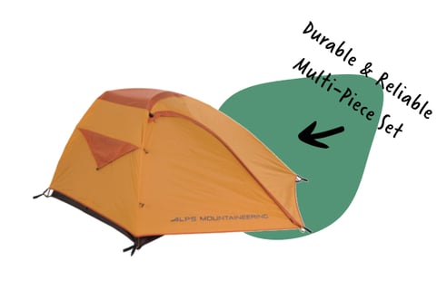 Durable and reliable multi-piece set. Image: Alps Mountaineering Zephyr 2 tent in orange
