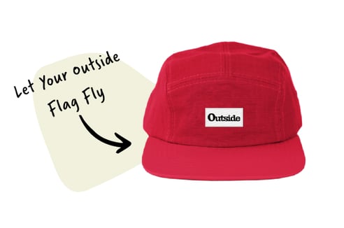Let your Outside flag fly. Image: Outside 5 panel hat in red. 